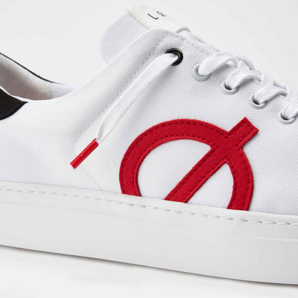 LOCI White Vegan Sneakers Close Up