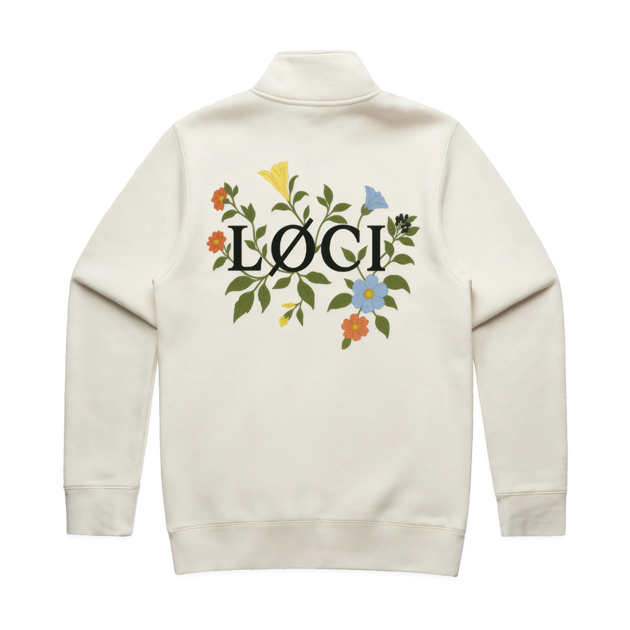 FLOWERS MEN'S HALF ZIP SWEATER - ECRU